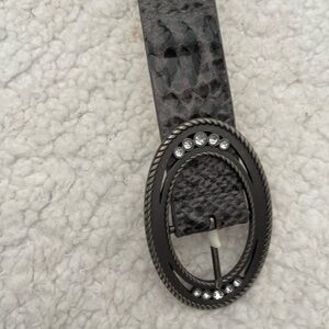 Chic Black and Gray Belt with Rhinestone Buckle